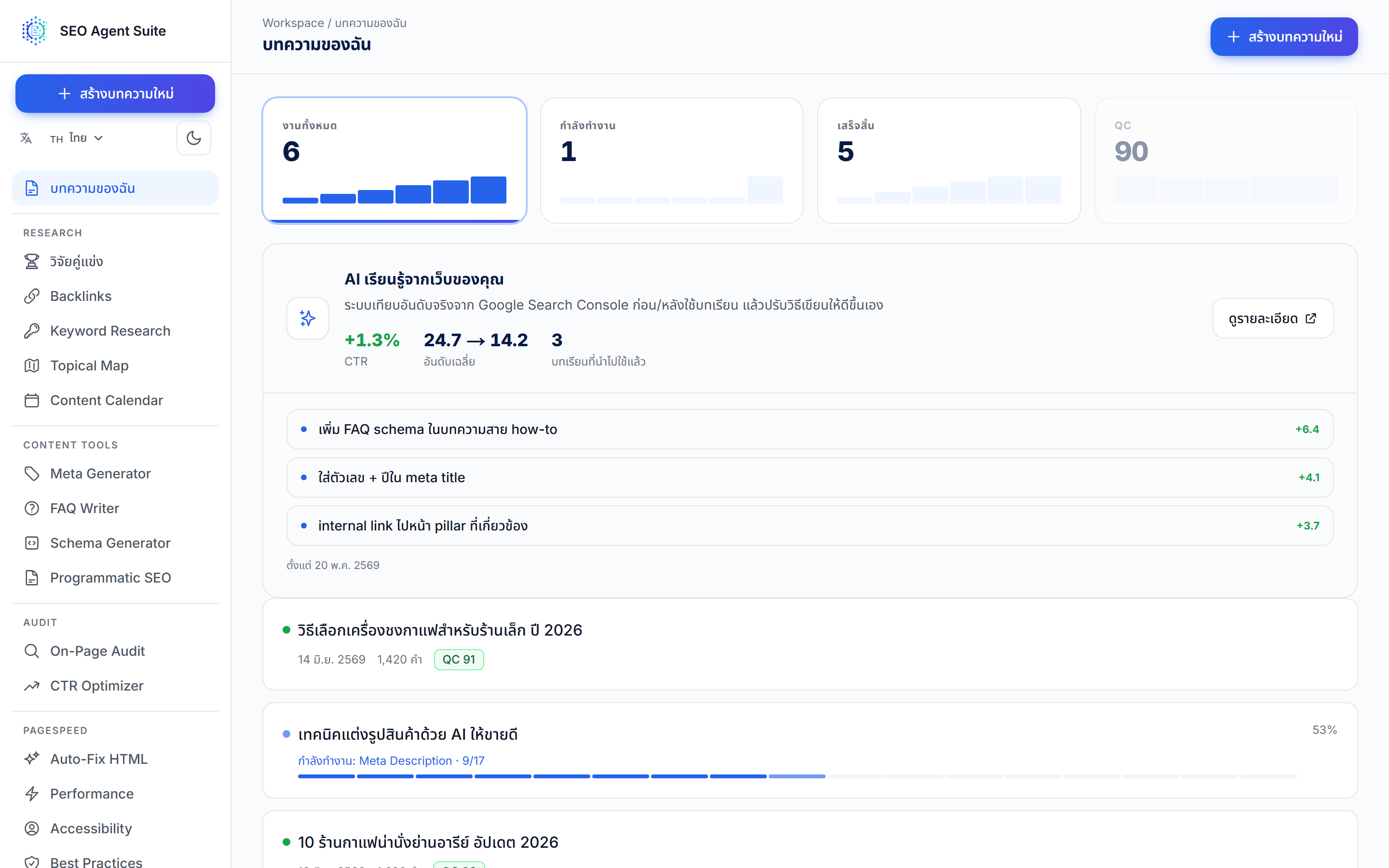 Dashboard — ภาพรวมงานและคะแนน QC